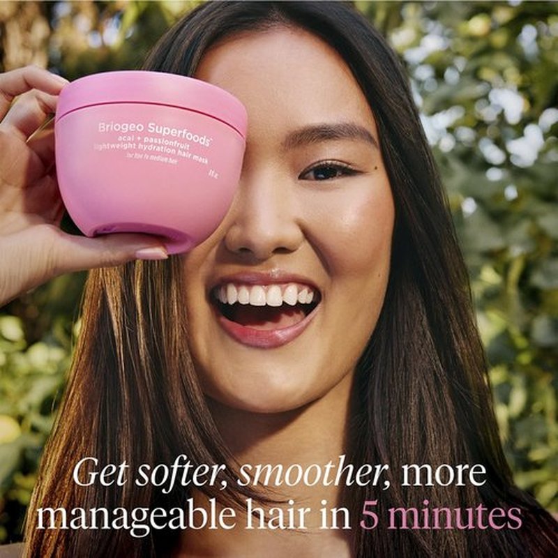 Briogeo Superfoods Acai + Passionfruit Hair Mask - Lightweight Hydration | Vegan Deep Conditioning Treatment for Dry Hair