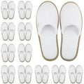 BERGMAN KELLY Spa Slippers, Closed Toe (Medium, 12 Pairs, White + Cocoa Trim), Disposable Indoor Hotel Slippers for Men and Women, Fluffy Coral Fleece, Deluxe Padded Sole for Extra Comfort