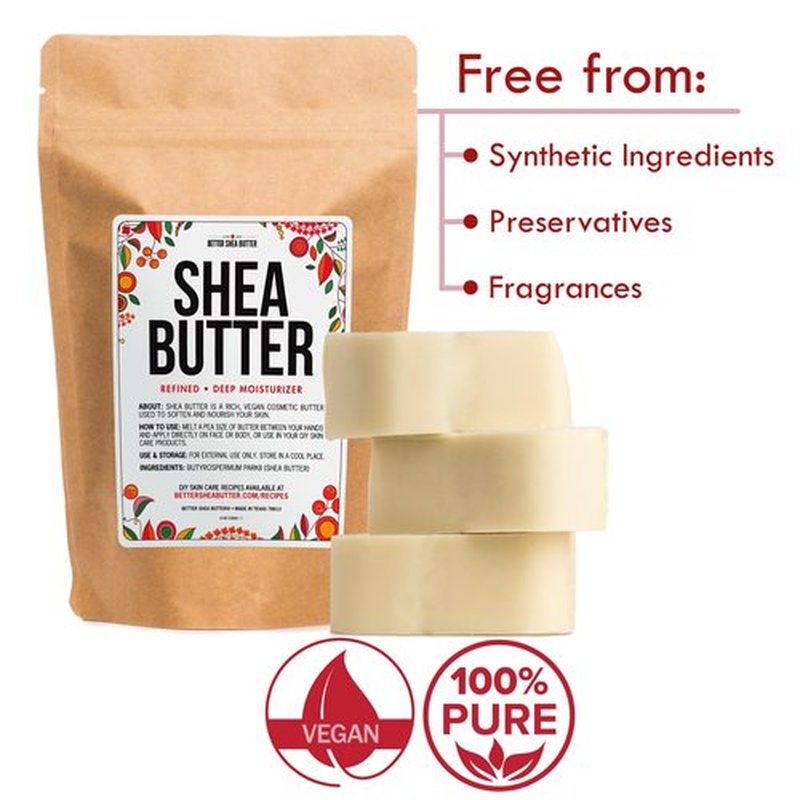 Refined Shea Butter Unscented - 100% Pure African Shea Butter for Hair & Dry Skin - Use for Soap Base, Face & Body Moisturizer, for DIY Whipped Body Butter & Lip Balm 8 oz Bar