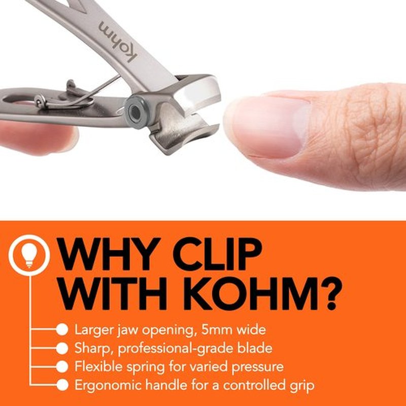 KOHM Nail Clippers & Ingrown Toenail Clippers for Thick Nails - Heavy Duty, Wide Mouth Professional Fingernail and Toenail Clippers for Men, Women & Seniors, Professional Podiatrist Tool