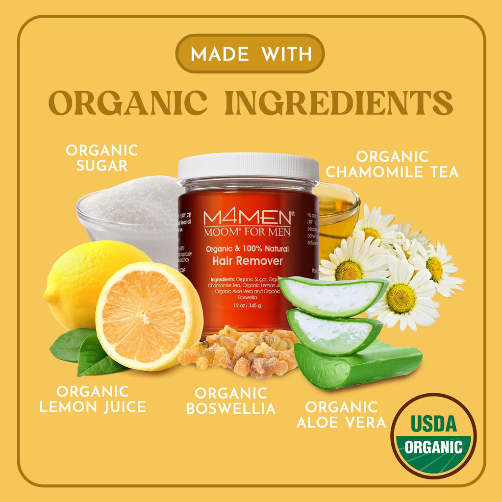 MOOM USDA Organic Sugar Wax Hair Removal for Men - Body, Leg & Face - 12 oz