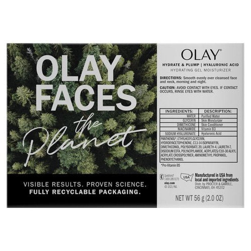 Olay Hyaluronic Acid Face Mousturizer, Plump & Hydrate, Fragrance-Free - Hydrating Gel for Dry Skin Retain & Replenish Moisture, with Niacinamide, Non-Greasy, 2 Oz