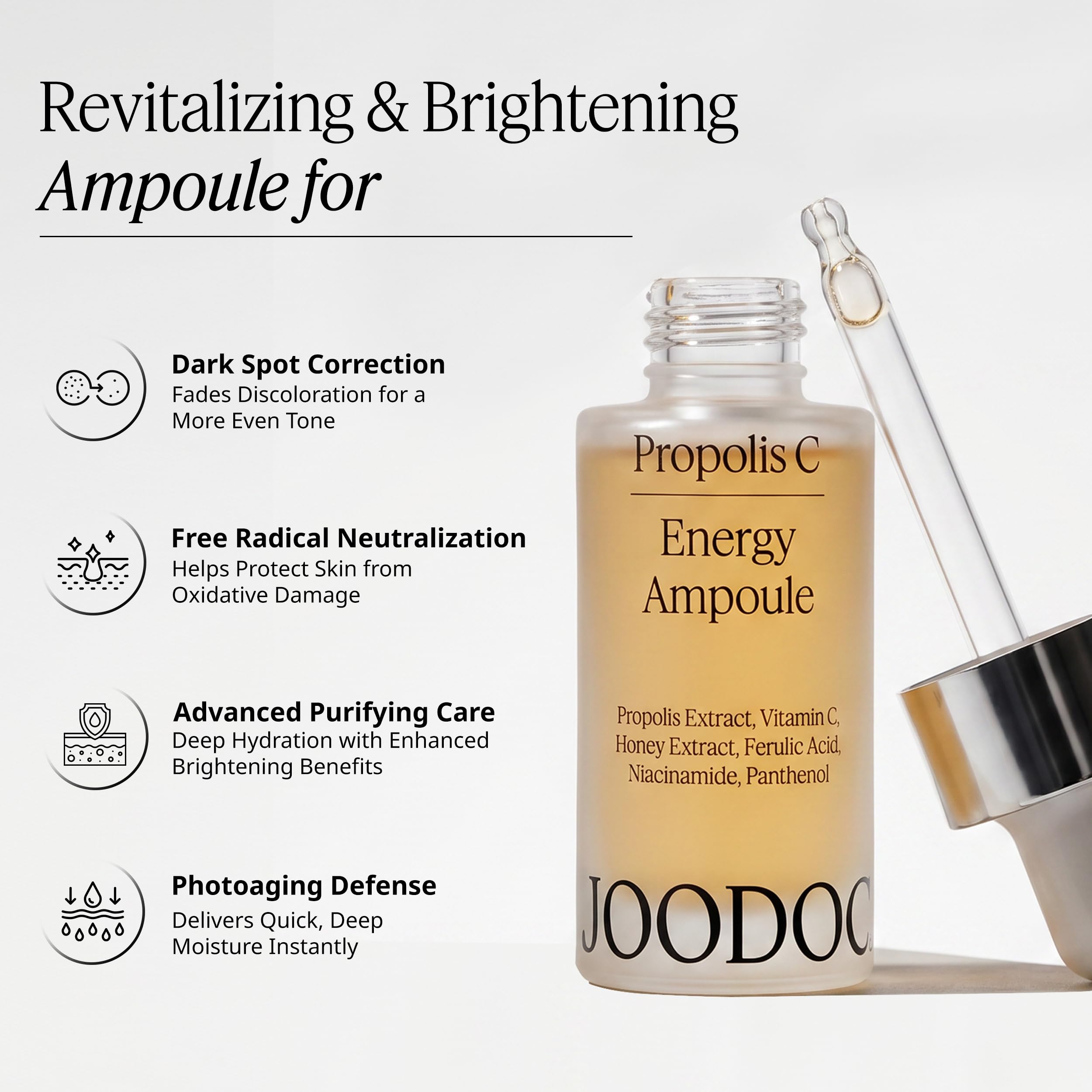 JOODOC Propolis C Energy Ampoule 30ml | Anti-oxidant, Deep Glow, Pore Tightening | Triple Propolis Extract 71%+Niacinamide 3%+vitamin C | Korea Derma-skincare