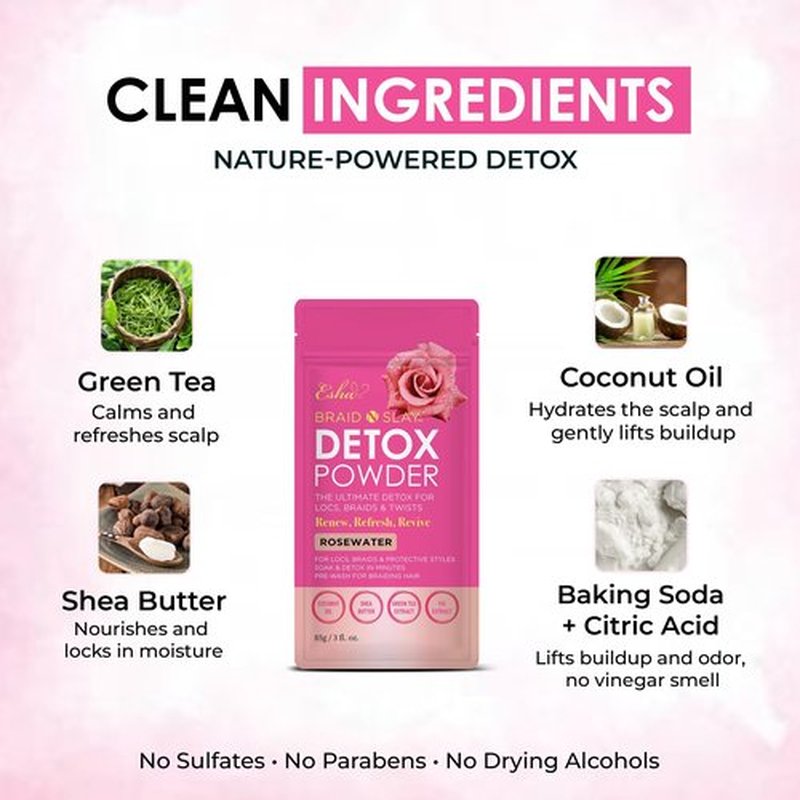 Esha Braid N Slay Detox Powder – Scalp Cleanser for Braids, Locs & Twists – Removes Buildup, Odor & Prewashes Synthetic Hair – Non-Stripping, Soothing, 340g (12 Fl Oz, UNSCENTED)