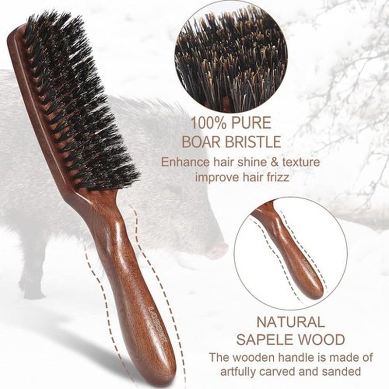 Lorsex Hair brush for Men, Boar Bristles Slick Back Hair Brush for Fine Thin Medium Hair, Nature Boar Hairbrush for Beard Styling