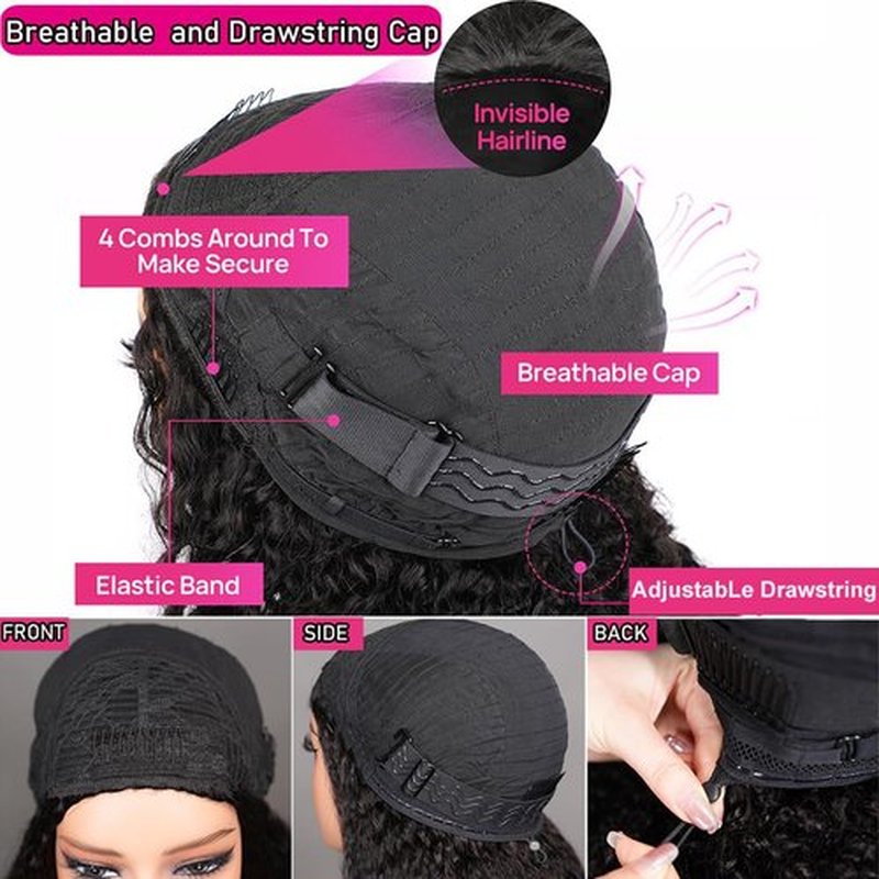 GIESWY Half Wig Human Hair Kinky Curly 200 Density 3 In 1 Seamless Flip Over headband wig human hair Glueless Wear and Go Beginner Friendly Kinky Curly Wig Human Hair Headband Wig for Women(20inch)