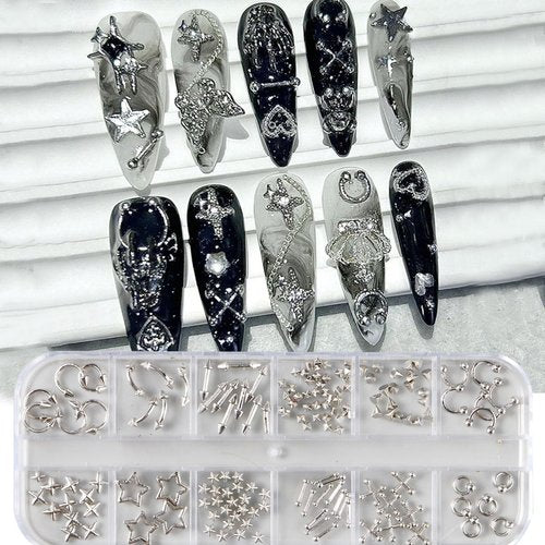 3D Metal Punk Bullet Nail Art Rivet Silver Black Nail Charm Alloy Gothic Stars Studs Spikes Beads Steel Balls Rock Mini Flat Back Y2K Nail Art Studs Nail Gems Nail Supplies Decoration
