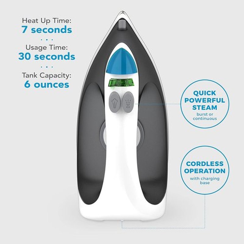Steamfast SF-760 Portable Cordless Steam Iron - Non-Stick Sole Plate with Carrying Case | White