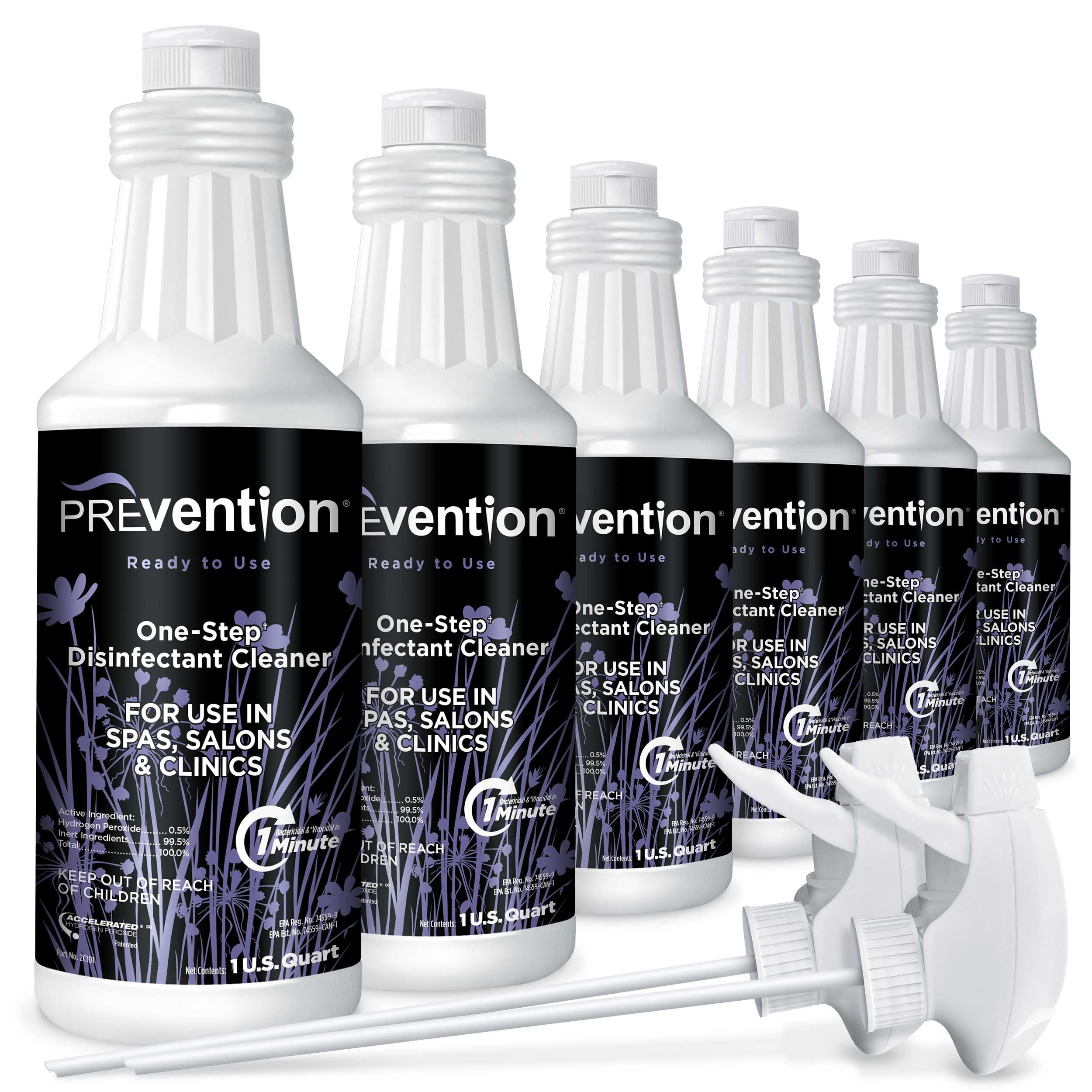 Prevention Ready-To-Use Disinfecting Cleaner – Hospital Grade Disinfectant Spray Solution for Salons, Spas, Clinics, Surfaces – Sanitizing Solution & Two Reusable Sprayers – 32oz Bottle (6 Pack)
