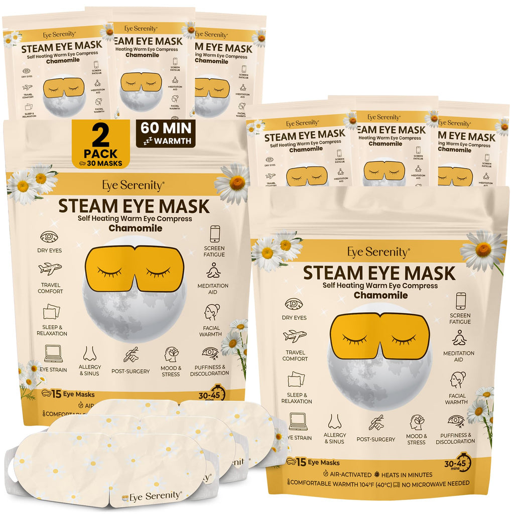 Lure Essentials Steam Eye Mask, Heated Eye Mask, Self Heating Warm Compress for Dry Eyes, Fast Relief for Stye, Puffy Sensitive Eyes, Moist Heat, Relaxation Gifts for Women and Men - Chamomile