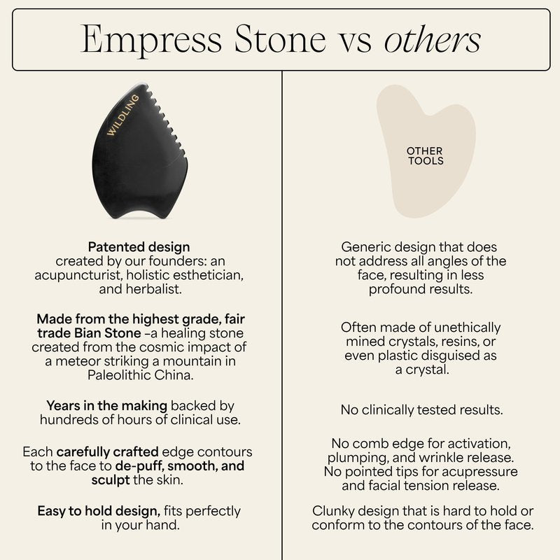 WILDLING Empress Stone Gua Sha Facial Stone I Facial Massage Stone to Lift, Plump, Tone + Sculpt I Patented Design Crafted with 100% Authentic Bian Stone
