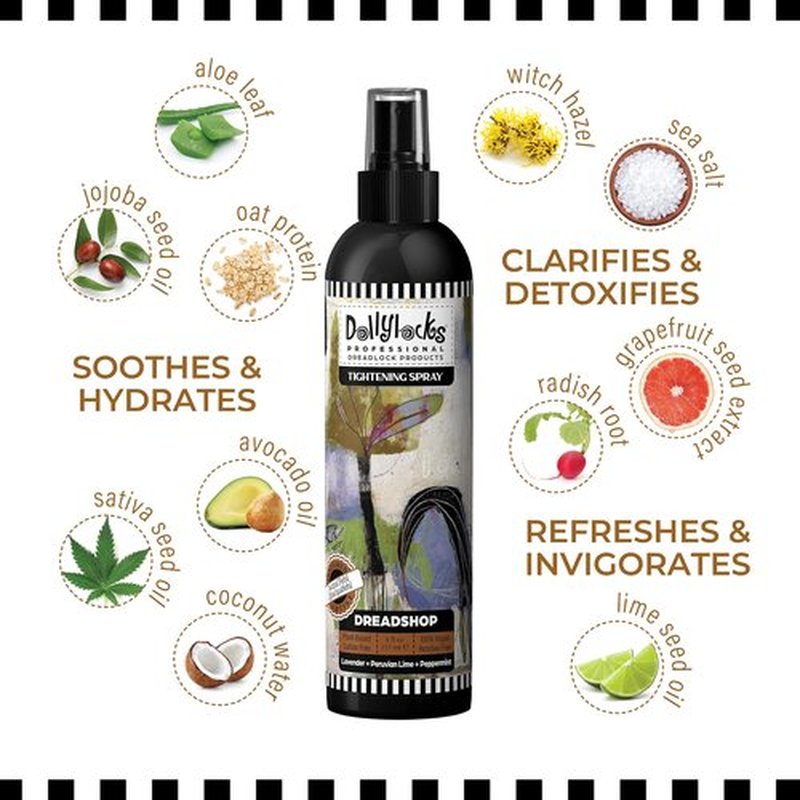 Dollylocks Sea Salt Texture Spray | Plant-Based, Vegan, Residue-Free | Tighten Locs Dreadlocks | Loose Hair Care | Fragrance Free | 8oz