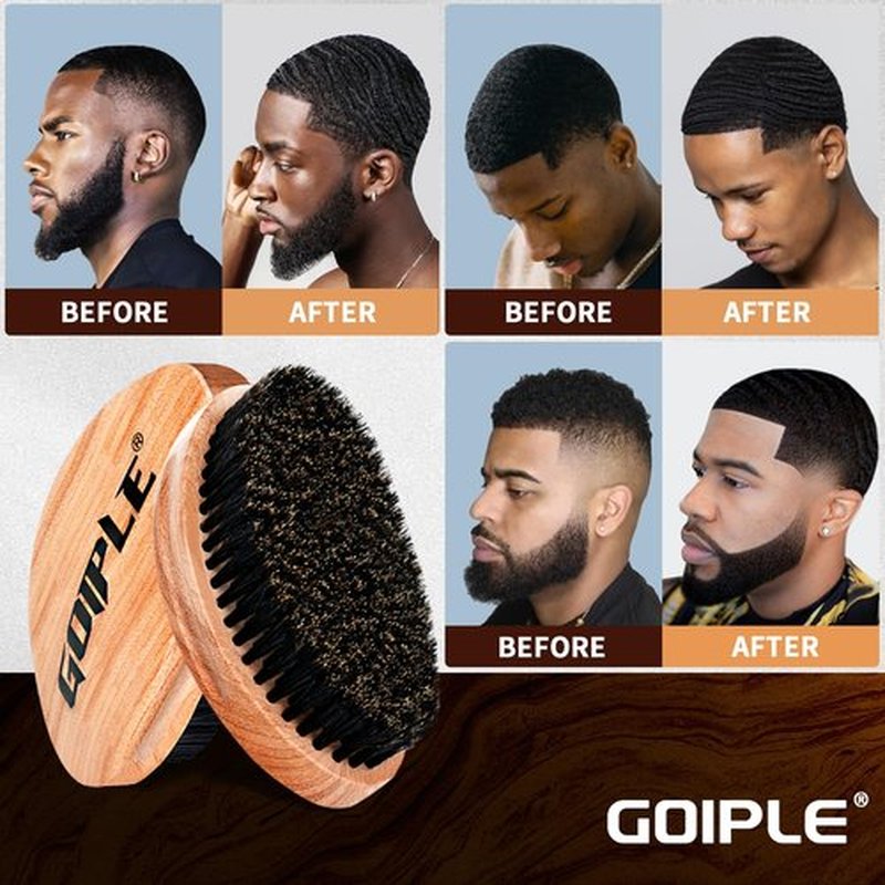 360 Curved Wave Brush For Men & Beard - Soft Hard Palm Wave Hair Brushes Wave Styler Great for Wolfing - Made with Beech Mix Nature Boar Bristle Brush for Barbers & Daily Use Black Hair (Coffee)