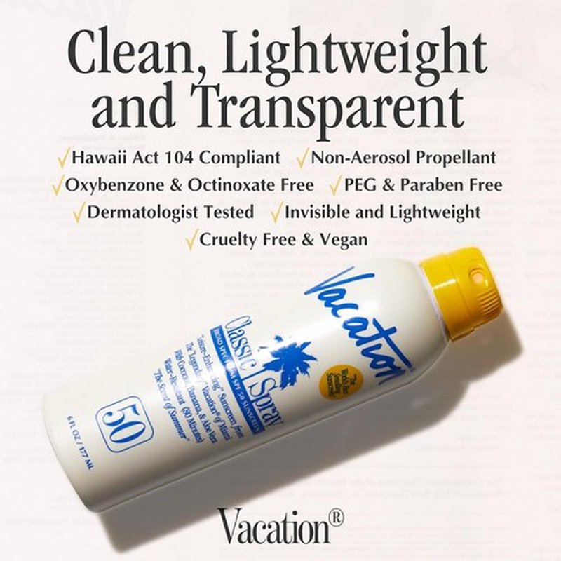 **Vacation Classic Sunscreen Spray SPF 50 - Lightweight, Water-Resistant & Vegan | 6 Fl. Oz.**