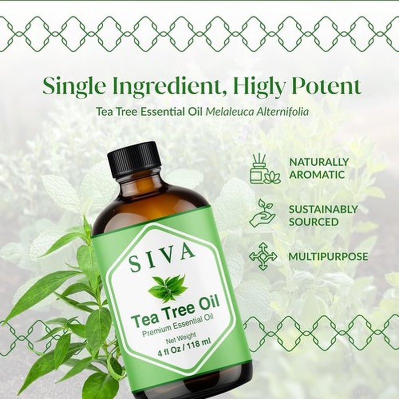 Siva Tea Tree Essential Oil - 100% Natural 4 Fl Oz for Diffuser, Face, Skin Care & Aromatherapy | Dropper Included