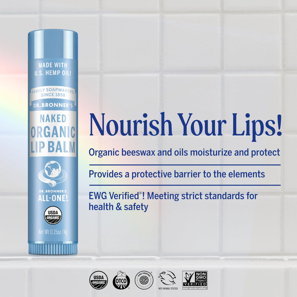 Dr. Bronner’s Organic Lip Balm 6-Pack (.15oz) Natural, Moisturizing, Petroleum-Free Lip Moisturizer with Beeswax & Avocado Oil for Dry Lips, Men & Women - Unscented