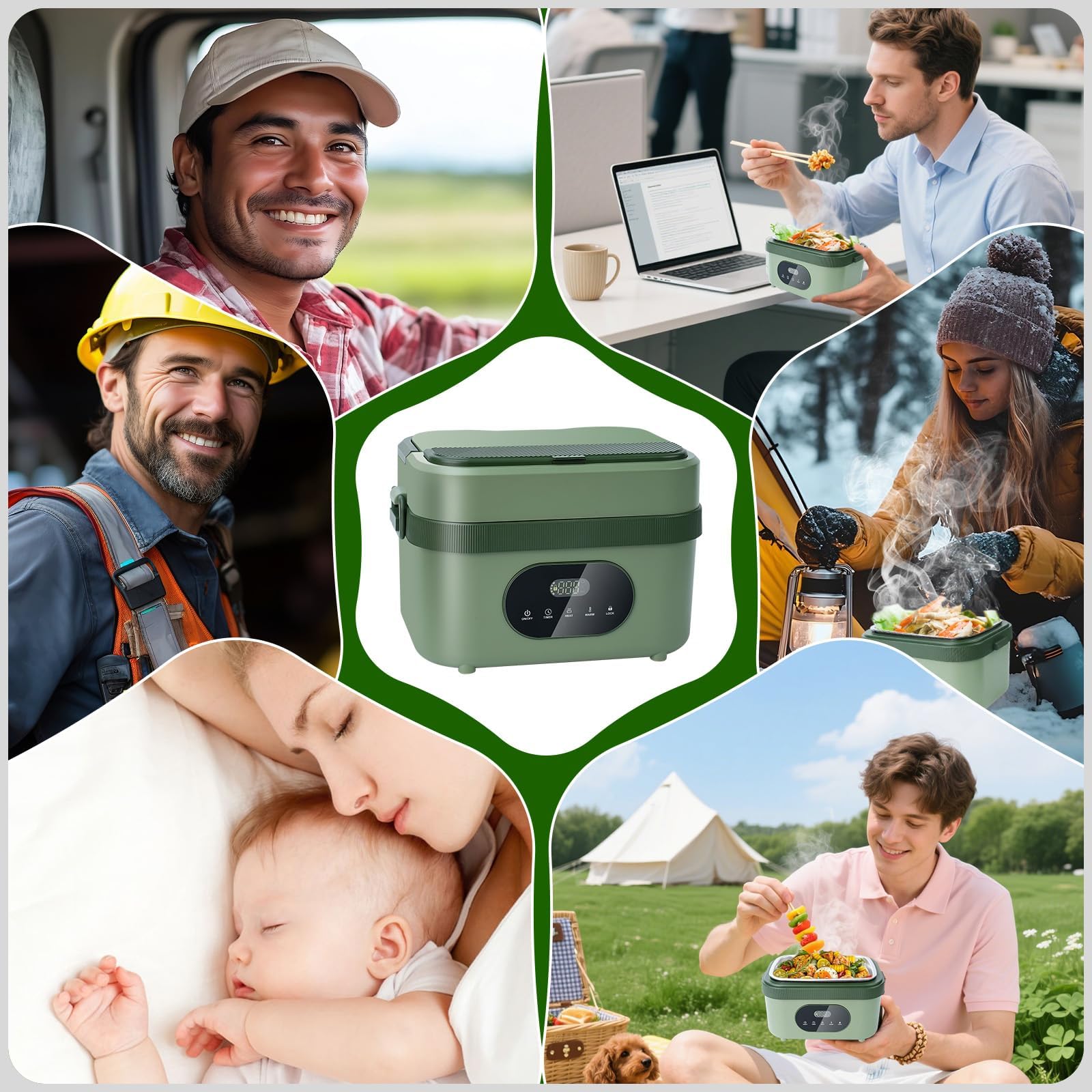 MDHAND Heated Lunch Box for Men - 18000mAh Battery Powered Cordless Electric Lunch Box for Adults Worker, Commuters, Drivers, 5 Side Self-Heating, Scheduled Heating & 6.3 Cups Container