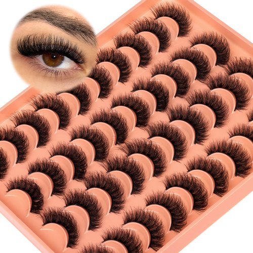20 Pairs Natural False Eyelashes Cat Eye Lashes Strips Natural Look Wispy D-Curly Faux Mink Eyelashes Thick Volume Strips Lashes Russian 6D Fake Eyelashes by Zegaine
