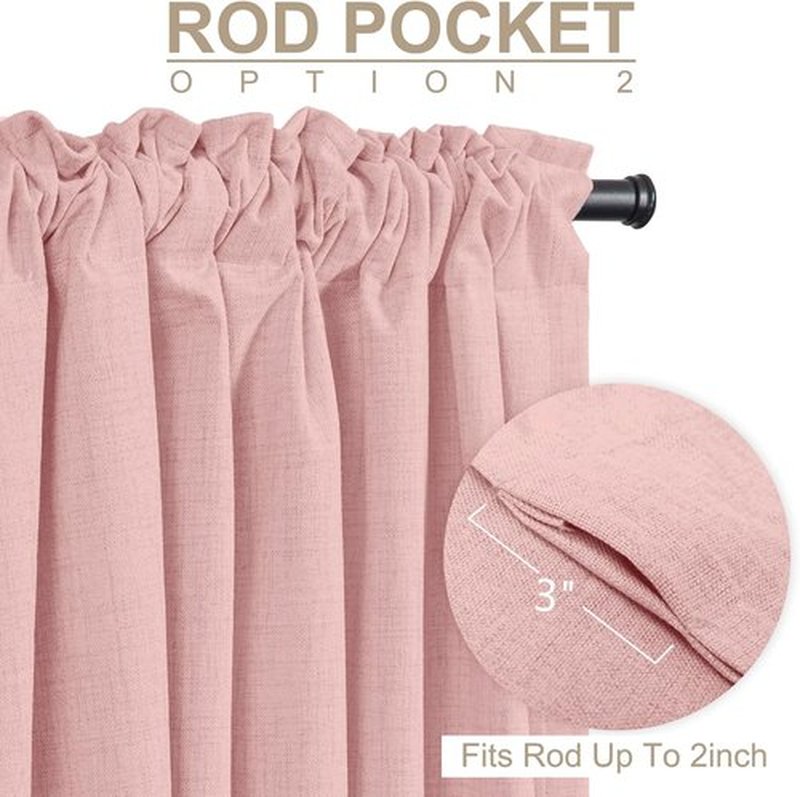 Skiennix 100% Blackout Linen Curtains - Thermal Insulated Drapes for Bedroom | 84" Long, Baby Pink, 2 Panels Set