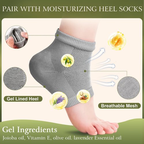 4 Pcs Cracked Heel Repair Set –Comes with 2 Repair Sticks & 2 Foot Care Socks, Rose & Jojoba Oil Heel Balm for Dry Cracked Feet, No-Mess Applicator, Travel-Friendly