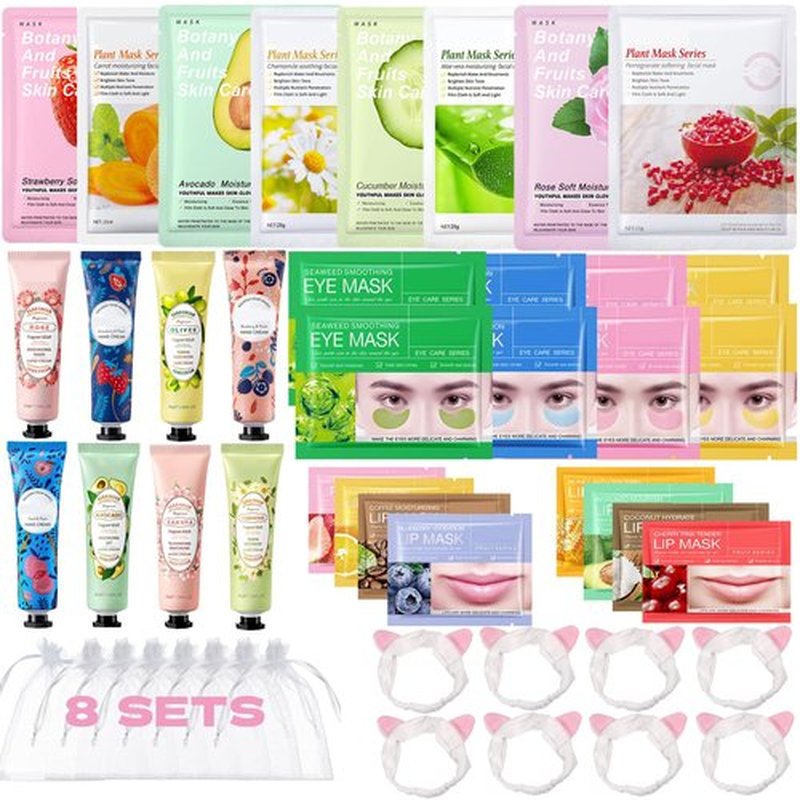 48 Pcs Spa Party Supplies for Women,Spa Party Favors, Facial Masks,Under Eye Patches,Hand Cream, Lip mask,Headband and Organza Bags, Home Spa Kit Sleepover Party Favors,Gifts for Women Spa Day Set