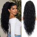 CHRSHN Claw Clip Ponytail Extension Long Black Curly Drawstring Clip in Pony Tails Hair Extensions 26 Inch Synthetic Layered Fluffy Hairpieces for Women