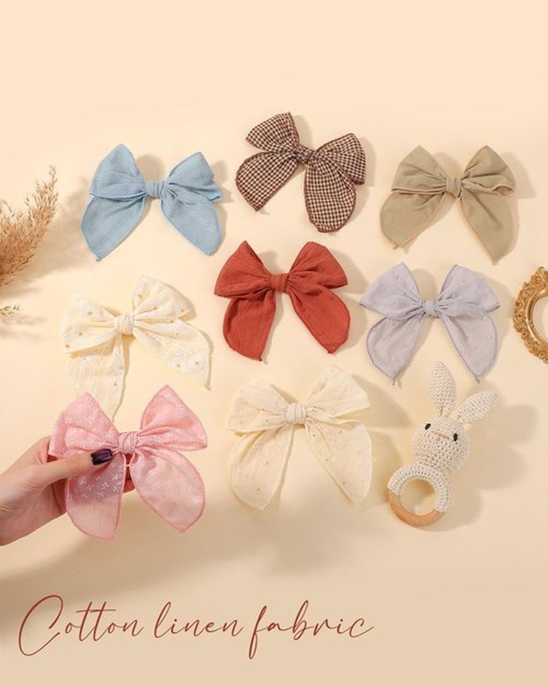 doboi 8PCS Baby Girls Hair Clips Fable Hair Bows Cotton Linen Bows for Girls Hair Accessories for Baby Toddlers Kids