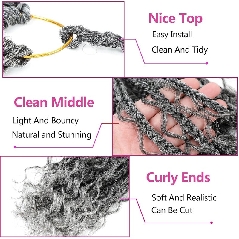 Wodun Goddess Box Braids Crochet Hair 10 Inch, Box-Braids Crochet-Hair For Black Women Pre Looped Bohemian Box Braiding with Curly Ends(10inch,8 Packs, Tgrey)