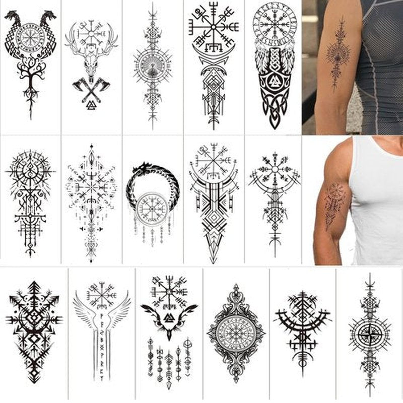 Temporary Tattoos Viking tribal tattoo Totem sticker,16 Sheets Waterproof Long Lasting Fake tattoo for Men Arm Q716