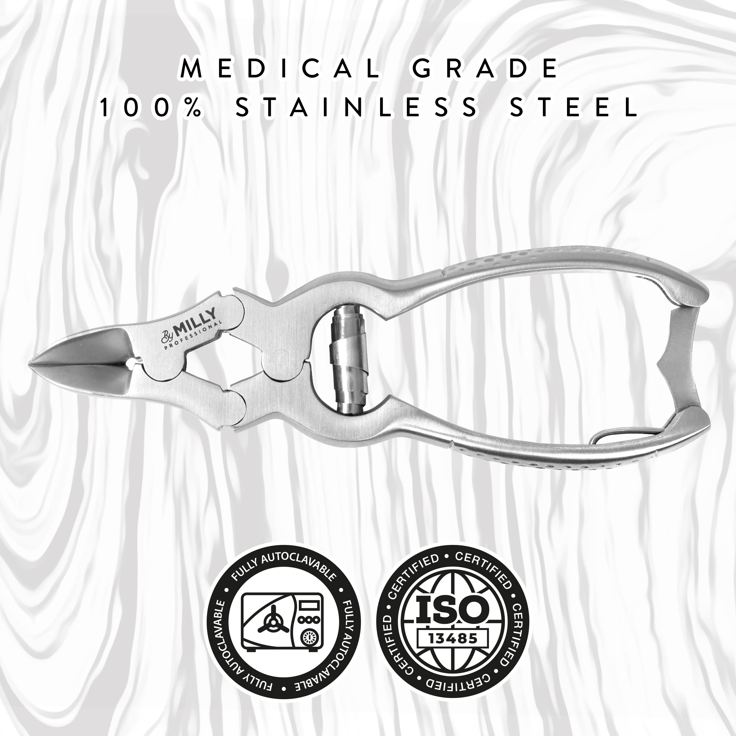 By MILLY High Carbon Steel Professional Nail Clippers for Seniors & Podiatrist Toenail Clippers | Hammer Forged to Trim Thick or Hard Toenails | Heavy Duty Toenail Clippers for Thick Toenails (Silver)