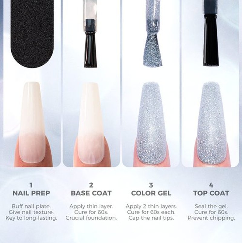 BURANO Reflective Glitter Gel Polish, Rose Blue Purple Silver Holographic Glitter Gel Nail Polish, Soak Off Disco Gel Polish UV Lamp Required