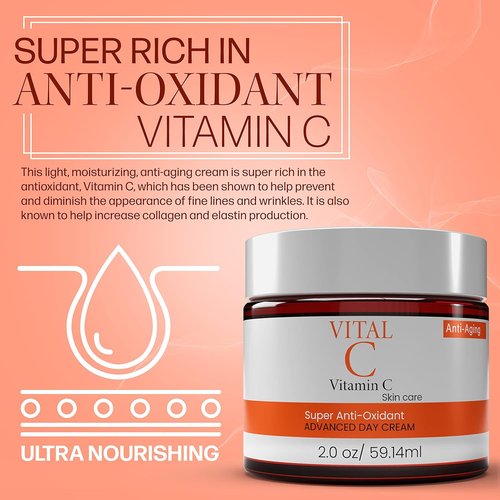 Dermapeutics Advanced Vitamin C Face Moisturizer - Hydrating Anti-Oxidant Cream for Wrinkles & Dark Spots | 2 Fl Oz