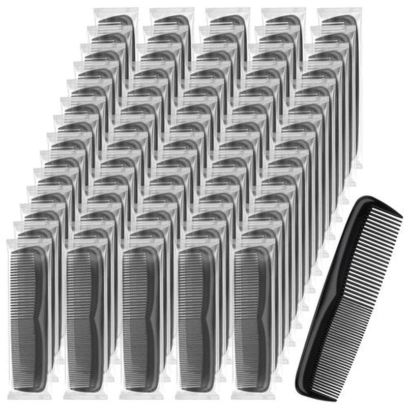 NICEMOVIC Hair Combs Bulk for Men 150 Pack, Homeless Supplies Bulk, Pocket Mens Wide Fine Tooth Beard Barber Travel Small Plastic Mini Comb Individually Wrapped for Hotel Charity Shelter (Black)