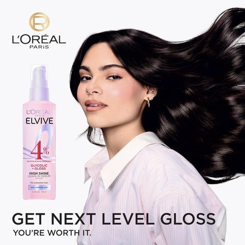 L'Oreal Paris Elvive Glycolic + Gloss Leave-In Hair Serum - Smooths Dull Hair, 4.4 Fl Oz