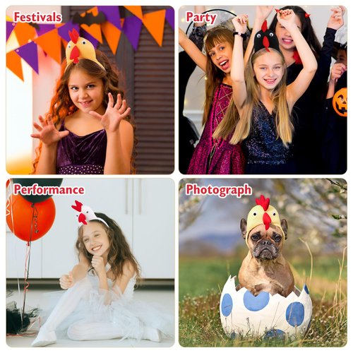 ABOOFAN 4pcs Chicken Headbands Funny Rooster Animal Headband Hair Hoop for Adults Kids Costume Accessories, Birthday, Easter, Halloween, Casual Parties, Random Color