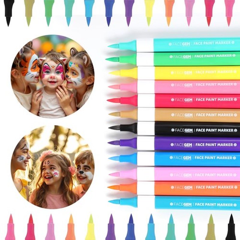 12 Colour Face Paint – Water-Based – Mess-Free Face Painting Kit with Stencils – Fast-Drying, Washable, Easy to Clean, Non-Toxic Face Paint for Festivals, Parties, Masquerade, Fancy Dress, Carnival