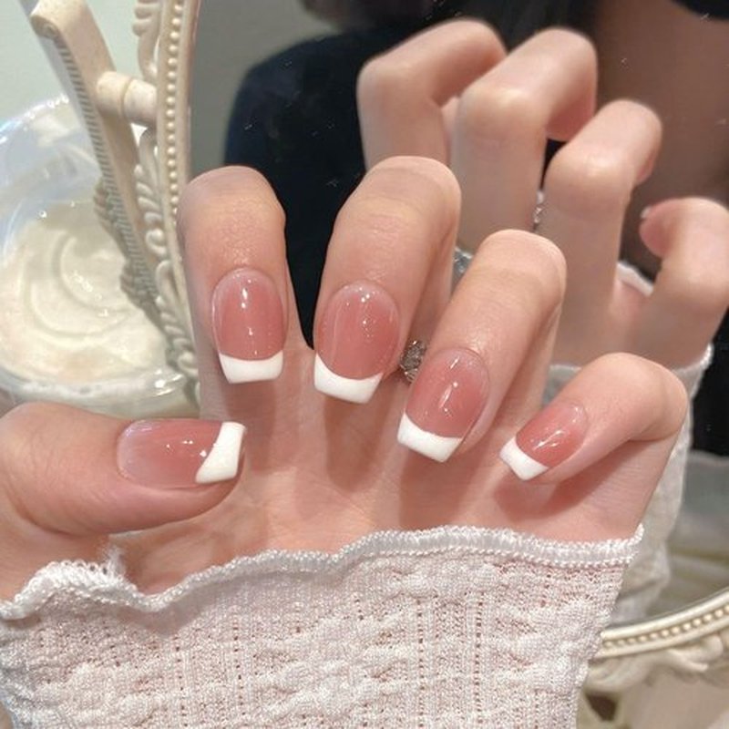 Short Square Press on Nails - Handmade Manicure Art Reusable False Nails 10pcs with Solid Nail Glue, Nail Adhesive Tabs, Strong Nail Glue (303-Large)
