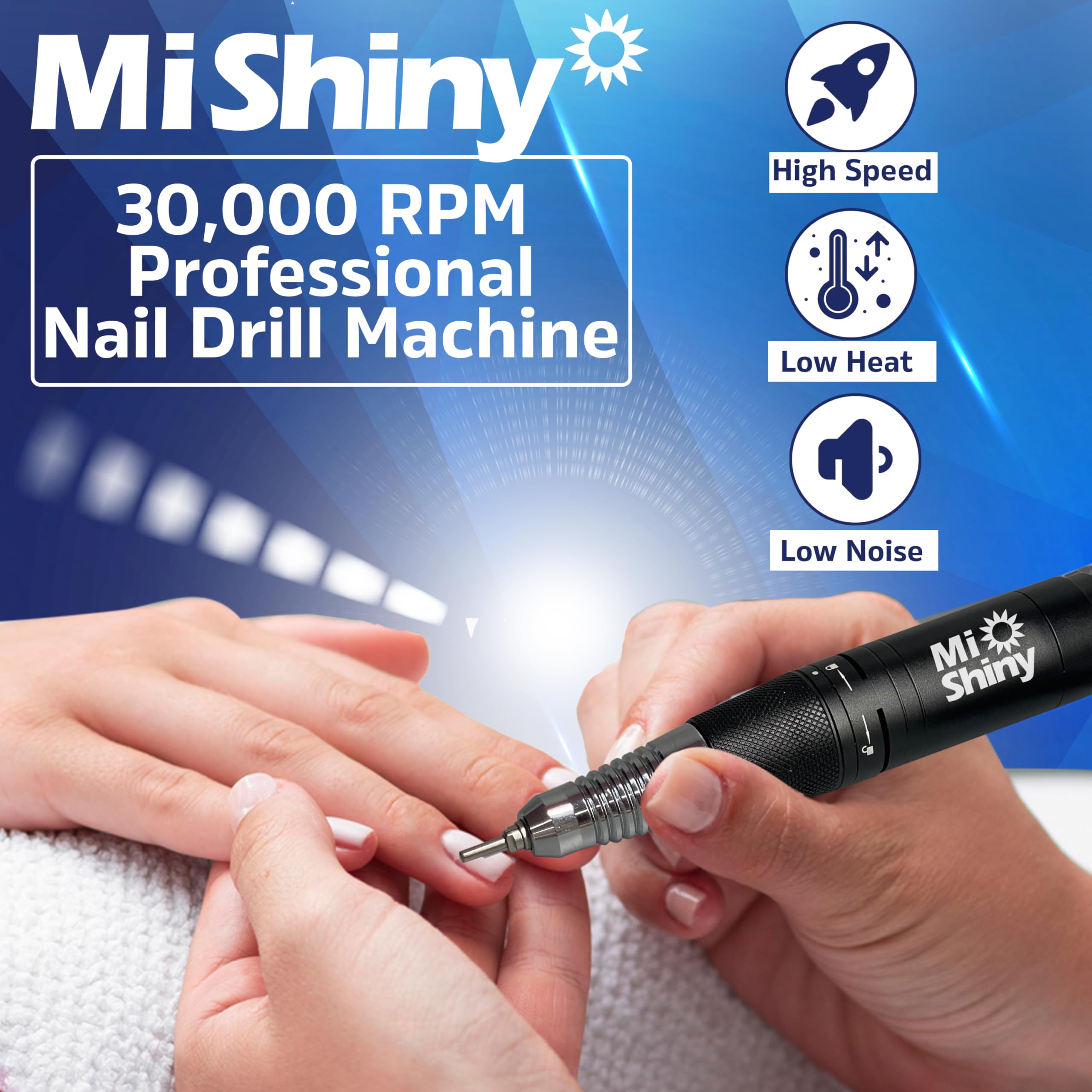 MiShiny 30.000RPM Professional Nail Drill Machine - Hand Drill for Nails - Replacement Nail Drill Handpiece Compatible with KUPA KP55, KP60, KP5000, UP-200 (Black)