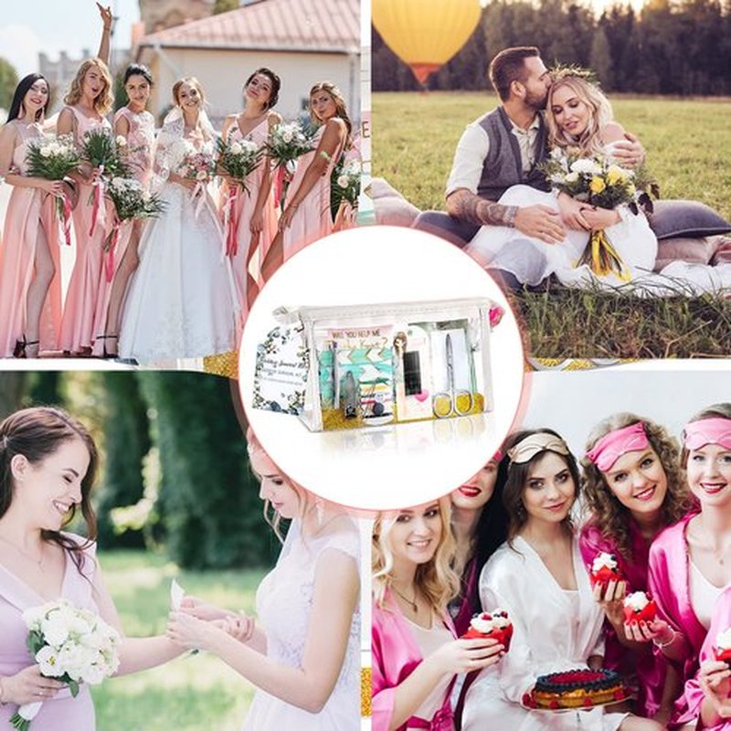 132 Pieces Wedding Survival Kit Bridal Mini Emergency Kit Bridal Party Proposal Gifts for Women with Makeup Bags Floral Wedding Bride Emergency Supplies(Leaves Style)