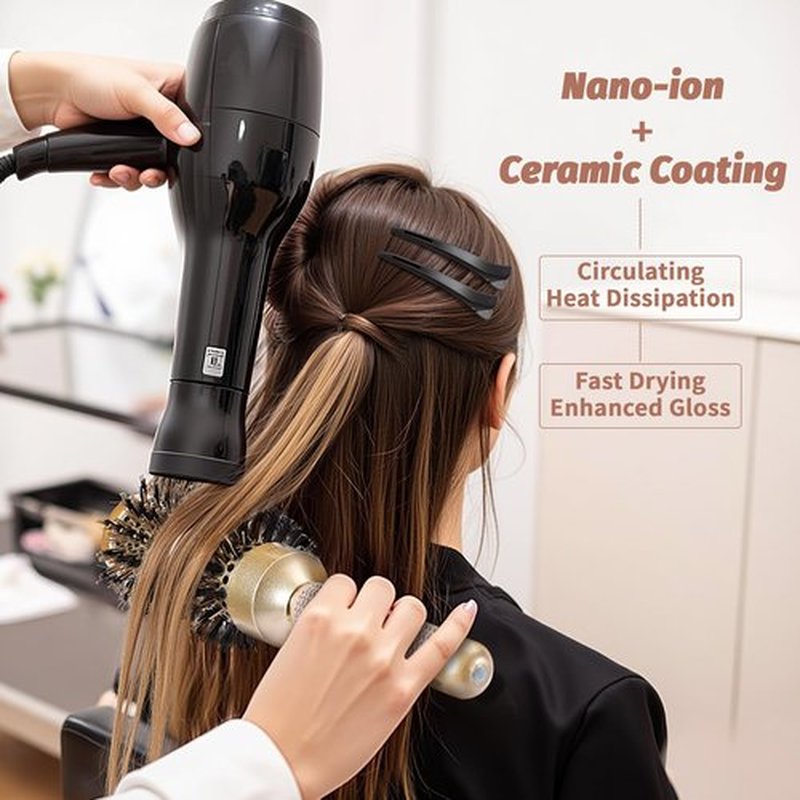 Large Round Brush for Blow Out, (2.7 Inch, 65mm Barrel) Nano Thermal Ceramic & Ionic Tech Round Barrel Roller Hair Brush with Boar Bristles for Blow Drying and Styling