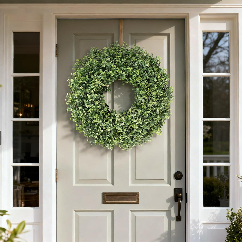 Aglaia Odorata 26" Artificial Boxwood Wreath - Large Faux Eucalyptus Leaves for Year-Round Outdoor Decor