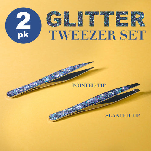 2pc Silver Glitter Tweezer Set - Pointed & Slanted Stainless Steel