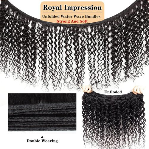 12A Water Wave 3 Bundles Human Hair 16" 16" 16" 300g 100% Unprocessed Brazilian Virgin Hair Wet and Wavy Human Hair Weave Bundles Natural Color