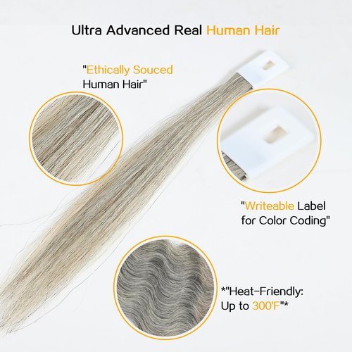 RINBOOOL Hair Swatches for Testing Color, Light Grey, Real Natural Human Hair, 30 Strands per Pack, 8 Inch