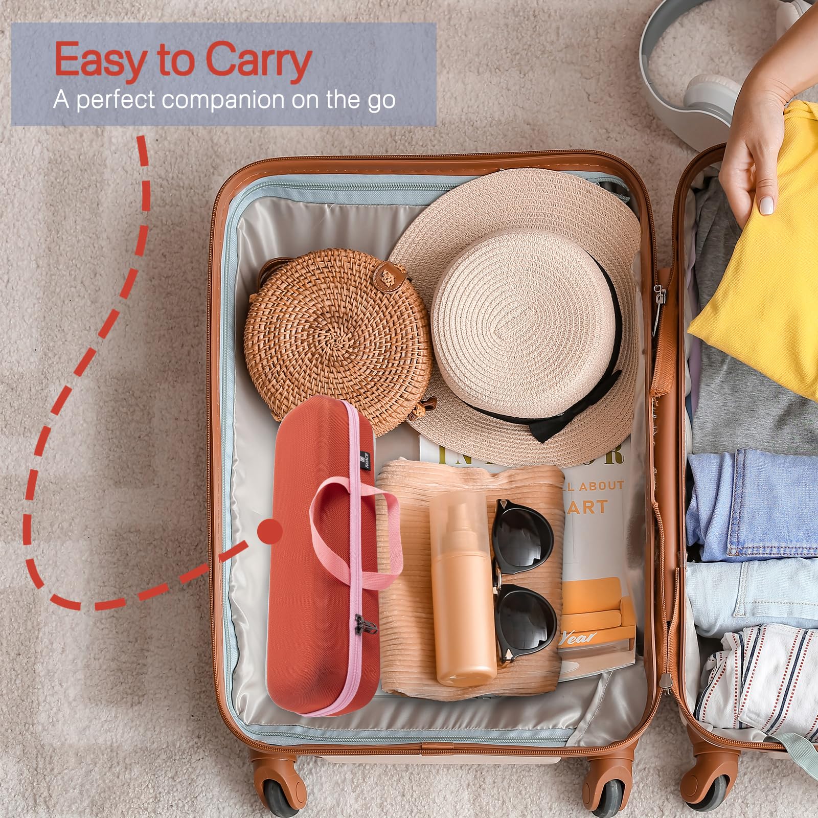 RAIACE Hard Carrying Case Compatible with dyson airstrait straightener, Travel Storage Bag. (for sale is case only) (Bronze red)