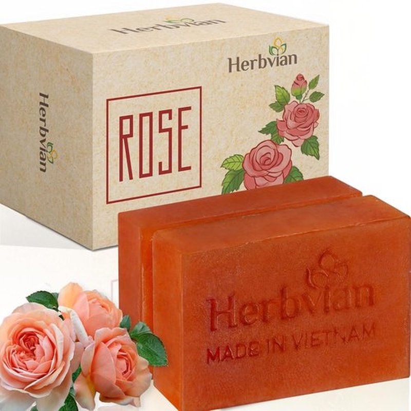 Skiennix Rose Herbal Soap Bars - Moisturizing Bath & Face Cleanser | 2 Pcs with Cymbopogon & Lonicera Scent