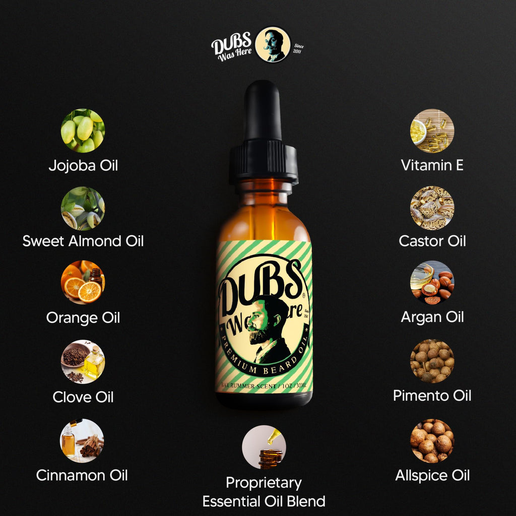 Dubs Was Here Beard Oil | Natural Moisture & Beard Softener | Relieve Beard Itch | Mens Hair Growth Oil | Natural Shine Beard Growth Oil Mustache Gifts for Men | Bay Rummer Scent | 1 Ounce