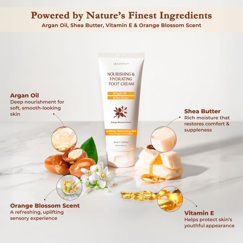 Argaviva Foot Cream for Dry Cracked Heels and Feet Moisturizer with Argan Oil, Shea Butter & Vitamin E – Hydrating Foot Lotion for Dry Cracked Feet for Women – Smooth, Fast-Absorbing, Non-Sticky Care