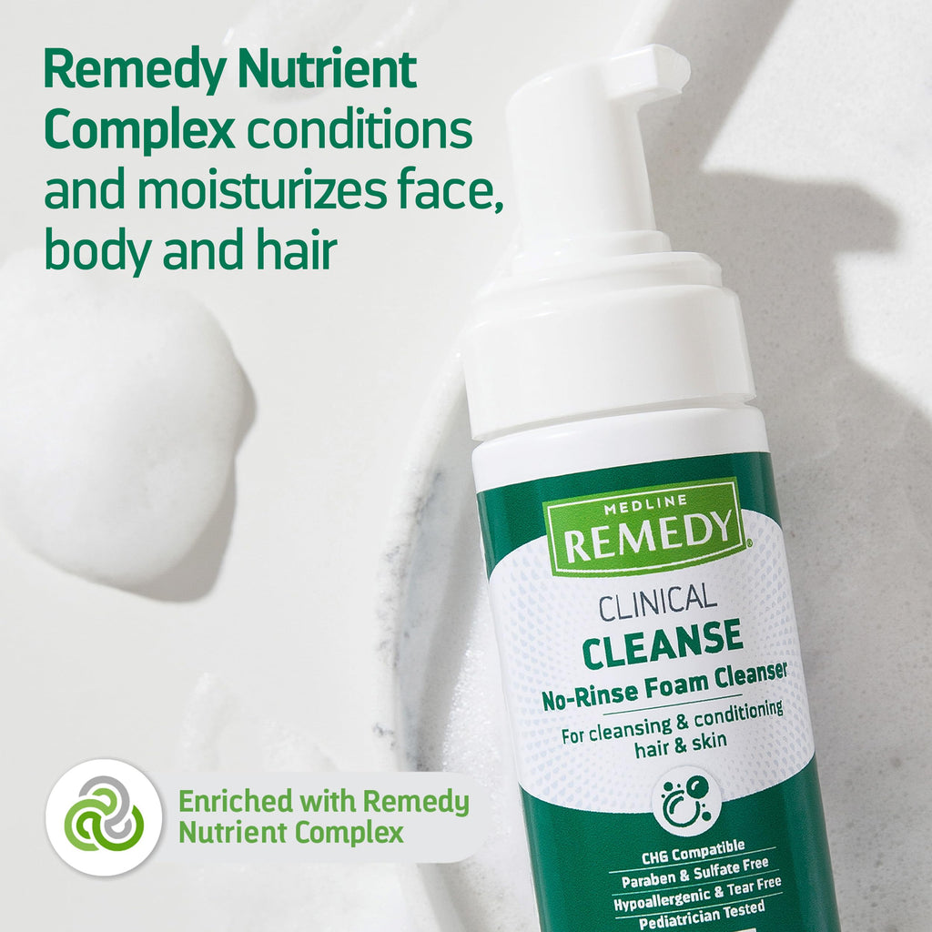 Medline Remedy Clinical No-Rinse Foam Cleanser, Vanilla Scent (4 fl oz) - Hydrating Shampoo and Body Wash for Sensitive Skin, Paraben and Sulfate Free, For Face, Hair, and All Ages