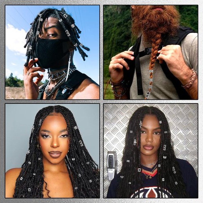 NAISKA Vikings Hair Jewelry for Braids 231Pcs Norse Runes Tube Beads Loc Dreadlock Accessories Metal Clips Cuff Rings Locs Jewelry Braiding Beard Decoration for Women and Girls